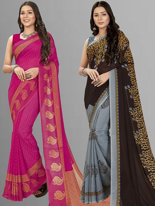 women pack of 2 casual wear combo sarees with blouse - 21477388 - Very Small Image - 1