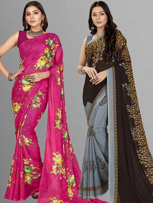 women pack of 2 casual wear combo sarees with blouse - 21477390 - Very Small Image - 1