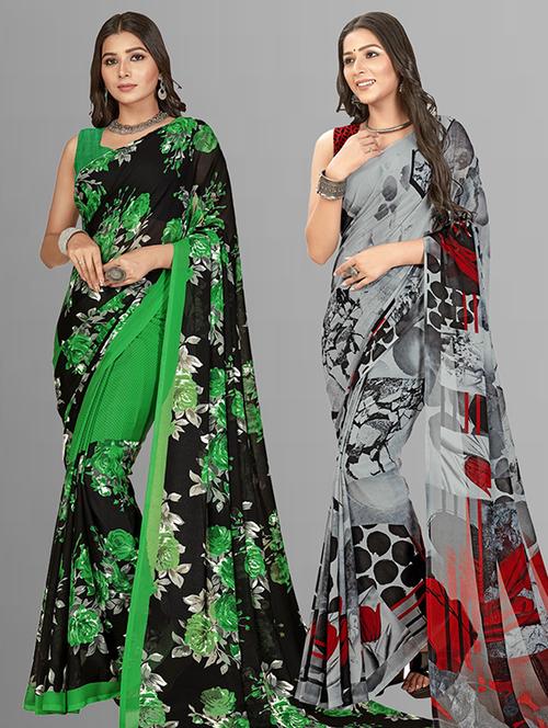 women pack of 2 casual wear combo sarees with blouse - 21477399 - Very Small Image - 1