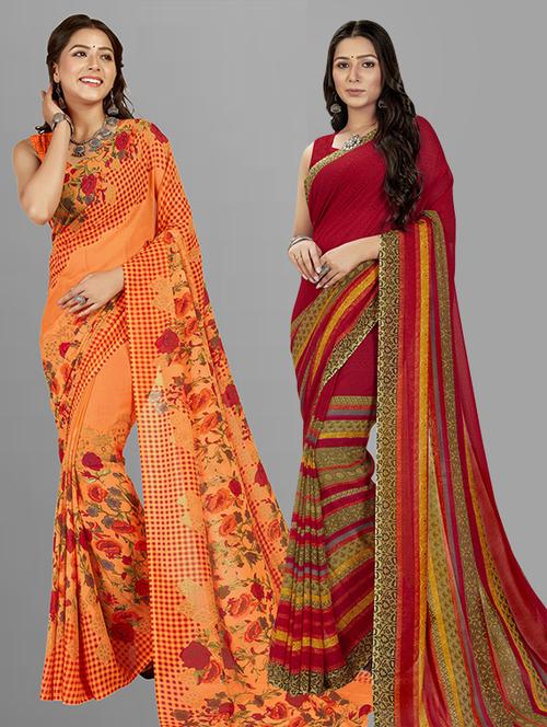 women pack of 2 casual wear combo sarees with blouse - 21477405 - Very Small Image - 1