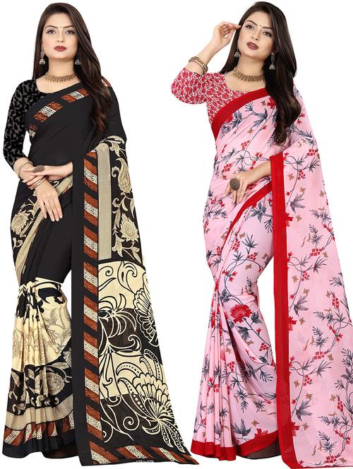 women pack of 2 casual wear combo sarees with blouse - 21477410 - Very Small Image - 1