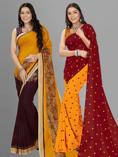 women pack of 2 casual wear combo sarees with blouse - 21477411 - Very Small Image - 1
