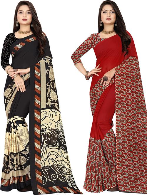 women pack of 2 casual wear combo sarees with blouse - 21477415 - Very Small Image - 1