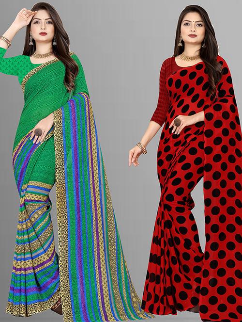 women pack of 2 casual wear combo sarees with blouse - 21477420 - Very Small Image - 1