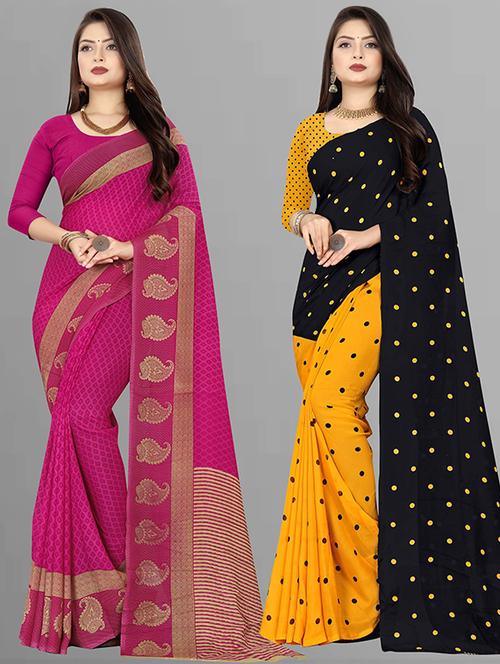 women pack of 2 casual wear combo sarees with blouse - 21477422 - Very Small Image - 1