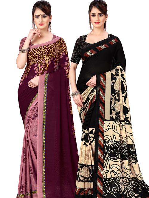women pack of 2 casual wear combo sarees with blouse - 21477423 - Very Small Image - 1