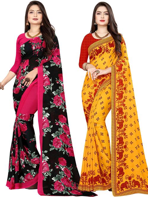 women pack of 2 casual wear combo sarees with blouse - 21477430 - Very Small Image - 1