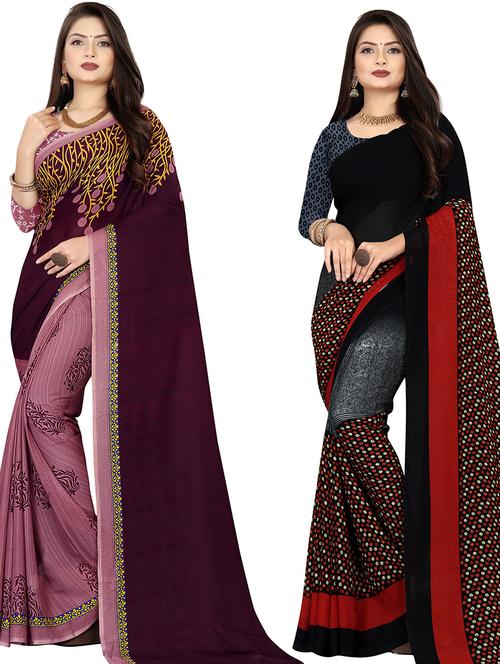 women pack of 2 casual wear combo sarees with blouse - 21477433 - Very Small Image - 1