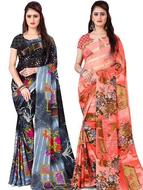 women pack of 2 casual wear combo sarees with blouse - 21477434 - Very Small Image - 1