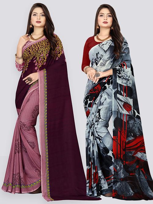 women pack of 2 casual wear combo sarees with blouse - 21477435 - Very Small Image - 1
