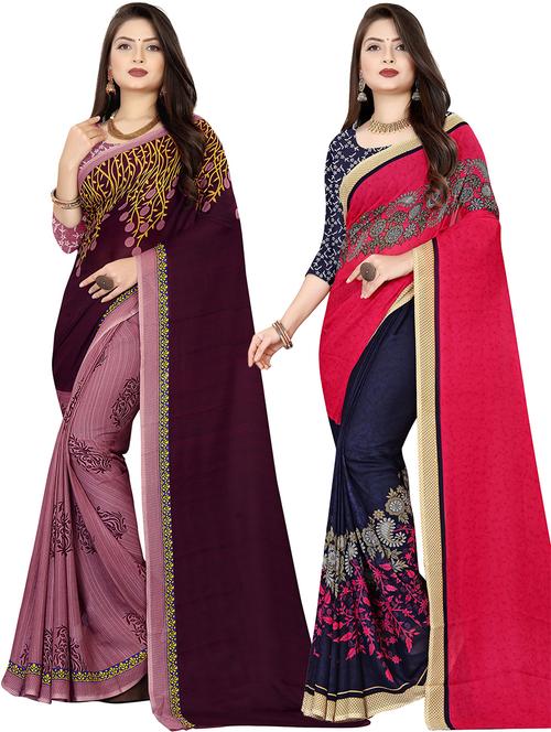 women pack of 2 casual wear combo sarees with blouse - 21477441 - Very Small Image - 1