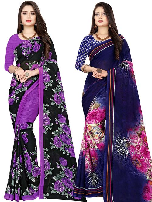 women pack of 2 casual wear combo sarees with blouse - 21477446 - Very Small Image - 1