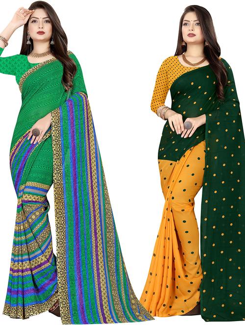 women pack of 2 casual wear combo sarees with blouse - 21477448 - Very Small Image - 1