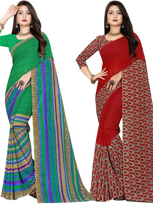women pack of 2 casual wear combo sarees with blouse - 21477450 - Very Small Image - 1