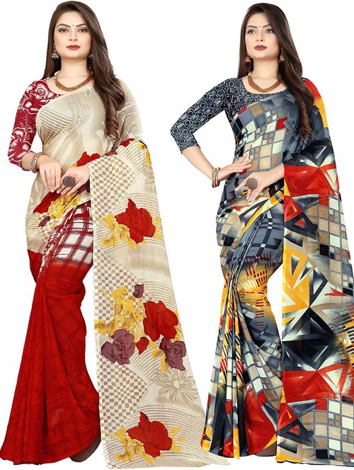 women pack of 2 casual wear combo sarees with blouse - 21477471 - Very Small Image - 1