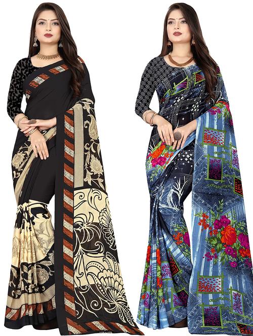 women pack of 2 casual wear combo sarees with blouse - 21477476 - Very Small Image - 1