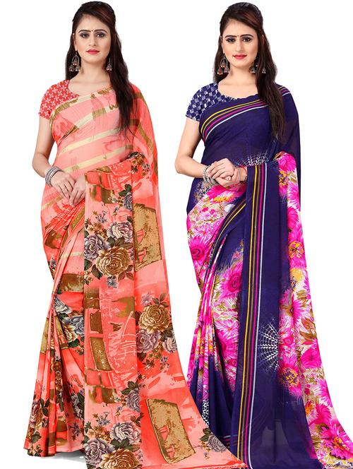 women pack of 2 casual wear combo sarees with blouse - 21477485 - Very Small Image - 1