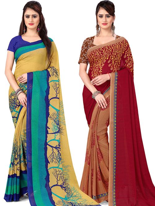 women pack of 2 casual wear combo sarees with blouse - 21477488 - Very Small Image - 1
