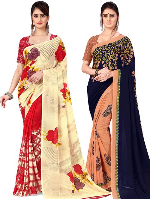 women pack of 2 casual wear combo sarees with blouse - 21477489 - Very Small Image - 1