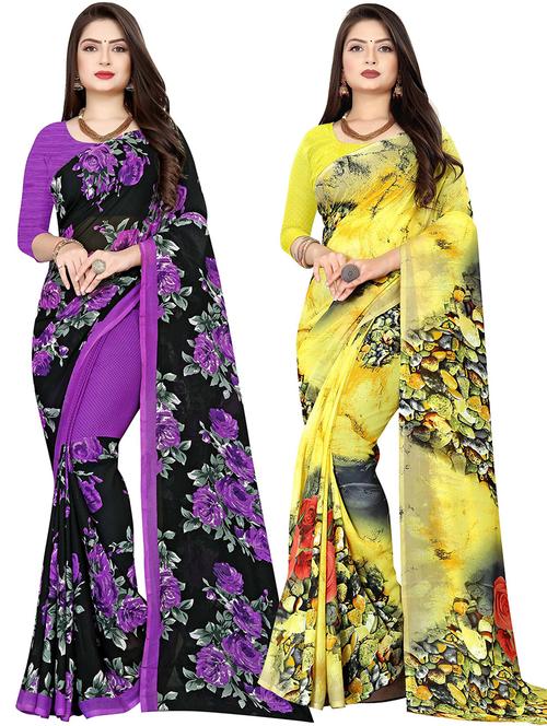 women pack of 2 casual wear combo sarees with blouse - 21477493 - Very Small Image - 1