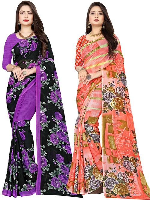 women pack of 2 casual wear combo sarees with blouse - 21477496 - Very Small Image - 1