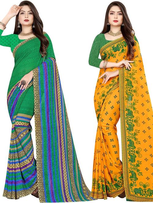 women pack of 2 casual wear combo sarees with blouse - 21477504 - Very Small Image - 1