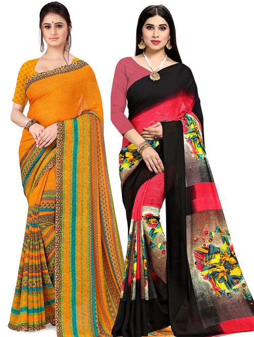 women pack of 2 casual wear combo sarees with blouse - 21477505 - Very Small Image - 1