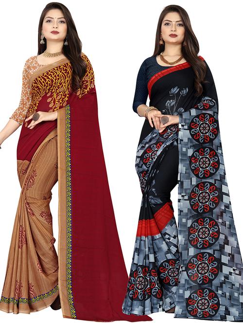 women pack of 2 casual wear combo sarees with blouse - 21477506 - Very Small Image - 1