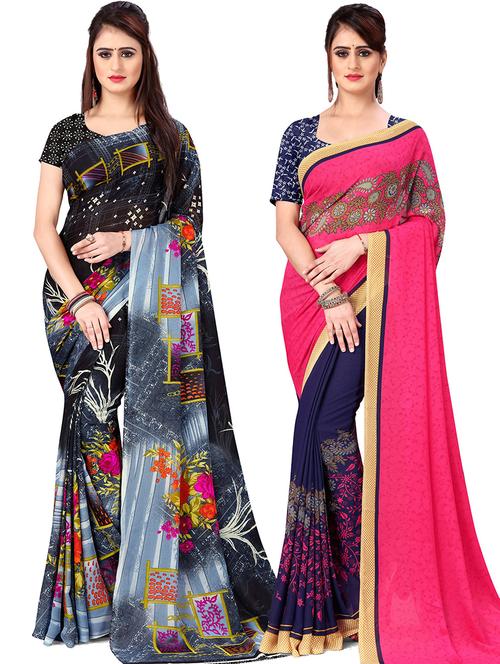 women pack of 2 casual wear combo sarees with blouse - 21477520 - Very Small Image - 1