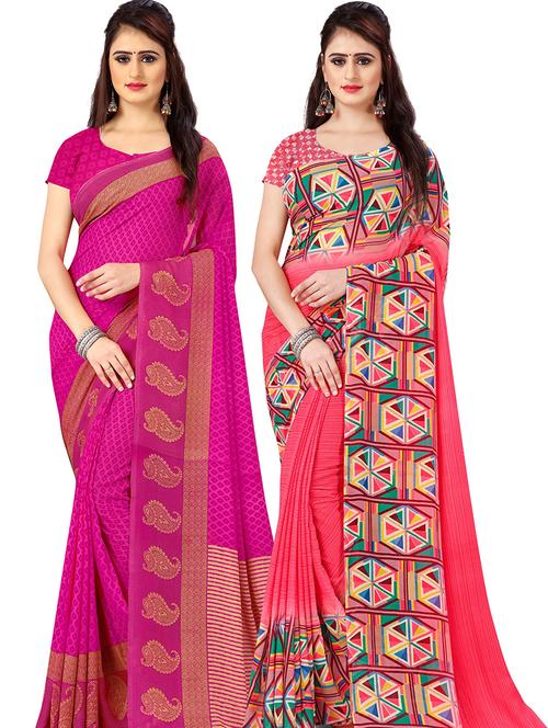 women pack of 2 casual wear combo sarees with blouse - 21477521 - Very Small Image - 1