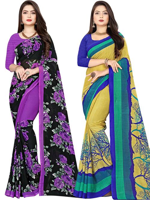 women pack of 2 casual wear combo sarees with blouse - 21477523 - Very Small Image - 1