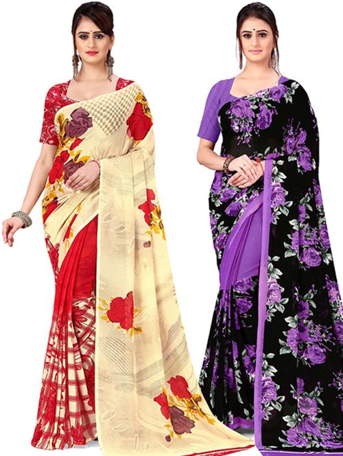 women pack of 2 casual wear combo sarees with blouse - 21477527 - Very Small Image - 1