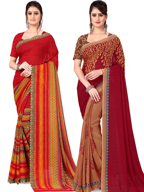 women pack of 2 casual wear combo sarees with blouse - 21477529 - Very Small Image - 1
