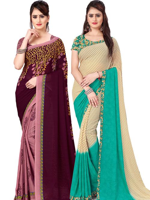 women pack of 2 casual wear combo sarees with blouse - 21477535 - Very Small Image - 1