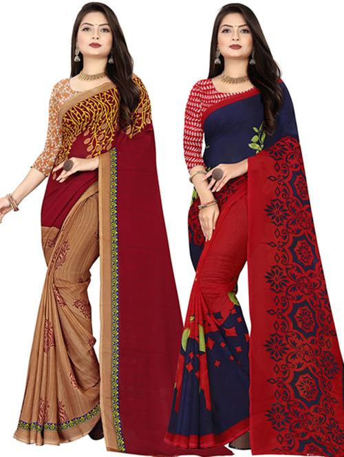 women pack of 2 casual wear combo sarees with blouse - 21477538 - Very Small Image - 1