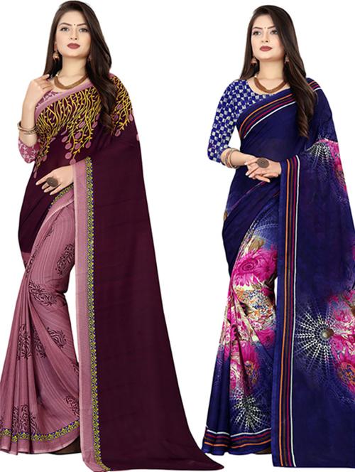 women pack of 2 casual wear combo sarees with blouse - 21477540 - Very Small Image - 1