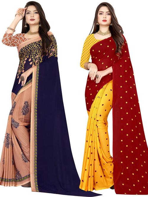 women pack of 2 casual wear combo sarees with blouse - 21477545 - Very Small Image - 1