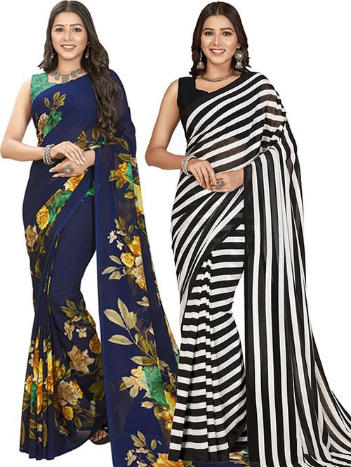 women pack of 2 printed casual wear saree with blouse - 21477553 - Very Small Image - 1