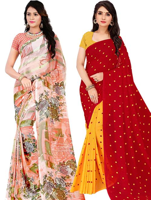women pack of 2 printed casual wear saree with blouse - 21477555 - Very Small Image - 1