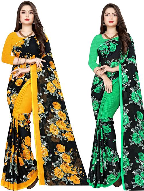 women pack of 2 printed casual wear saree with blouse - 21477558 - Very Small Image - 1