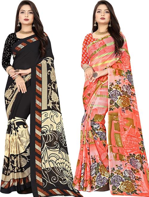 women pack of 2 printed casual wear saree with blouse - 21477560 - Very Small Image - 1