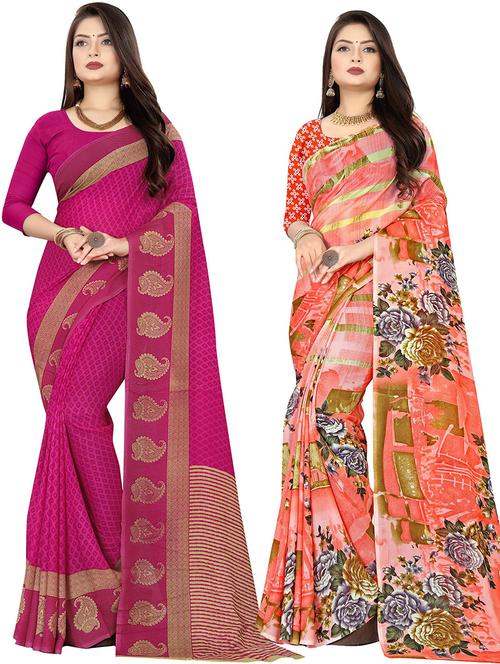 women pack of 2 printed casual wear saree with blouse - 21477563 - Very Small Image - 1