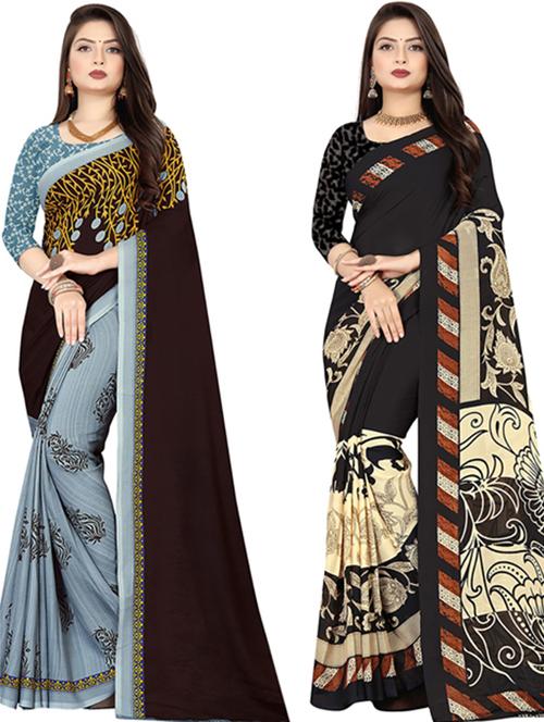 women pack of 2 printed casual wear saree with blouse - 21477568 - Very Small Image - 1