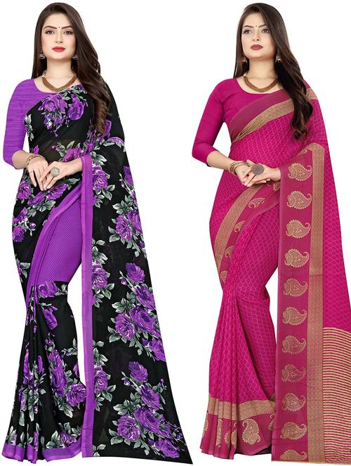 women pack of 2 casual wear combo sarees with blouse - 21477572 - Very Small Image - 1