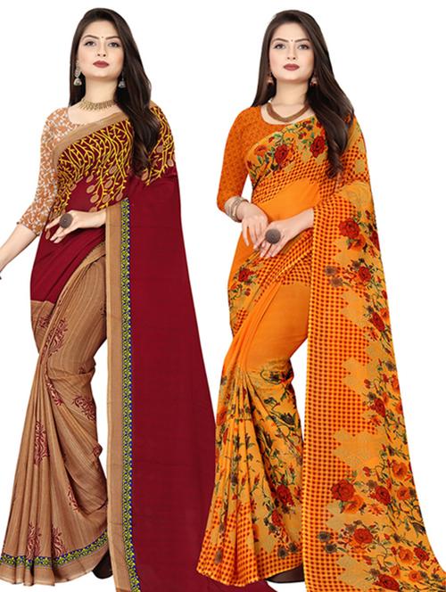 women pack of 2 casual wear combo sarees with blouse - 21477575 - Very Small Image - 1
