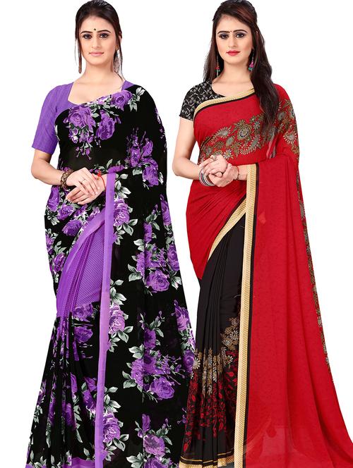 women pack of 2 printed casual wear saree with blouse - 21477581 - Very Small Image - 1