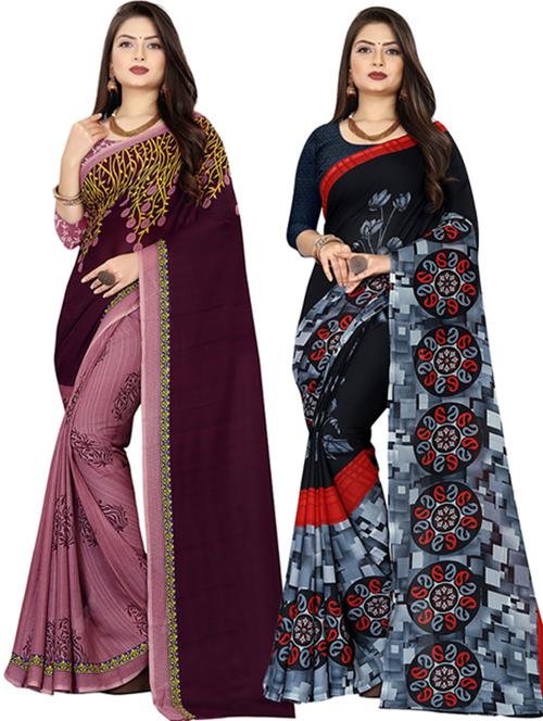 women pack of 2 printed casual wear saree with blouse - 21477583 - Very Small Image - 1