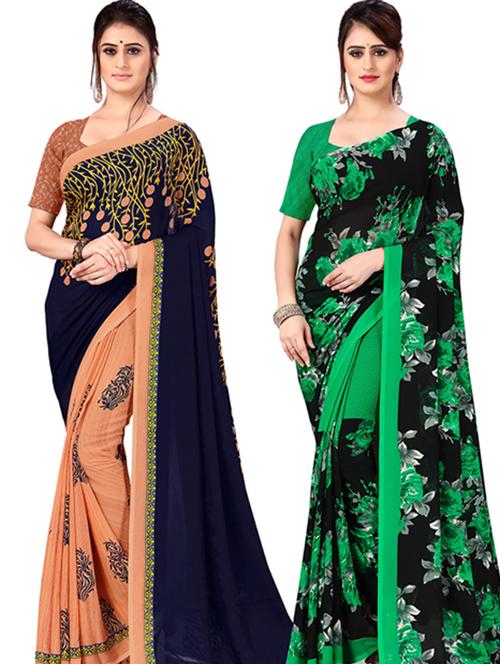 women pack of 2 printed casual wear saree with blouse - 21477599 - Very Small Image - 1