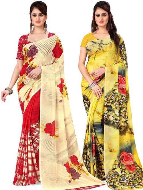 women pack of 2 casual wear combo sarees with blouse - 21477614 - Very Small Image - 1