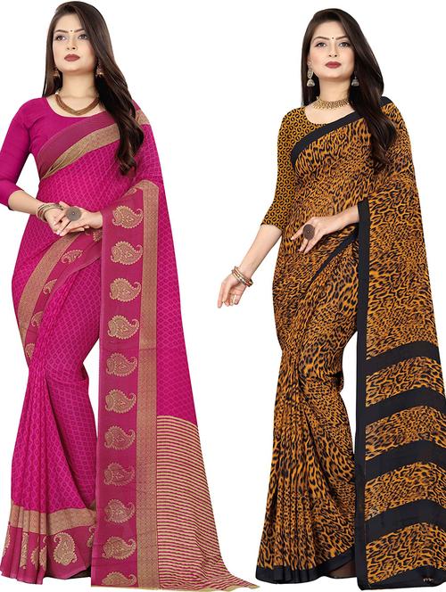 women pack of 2 casual wear combo sarees with blouse - 21477615 - Very Small Image - 1